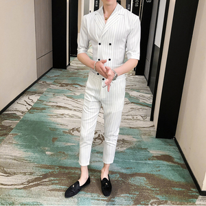 青年男士夏季款条纹类西服衬衫套装P135图片