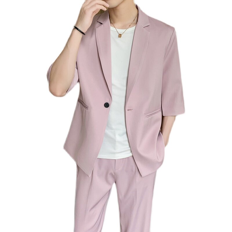 夏季男士日常休闲纯色西服套装P160,男装西服套装,星座407-1