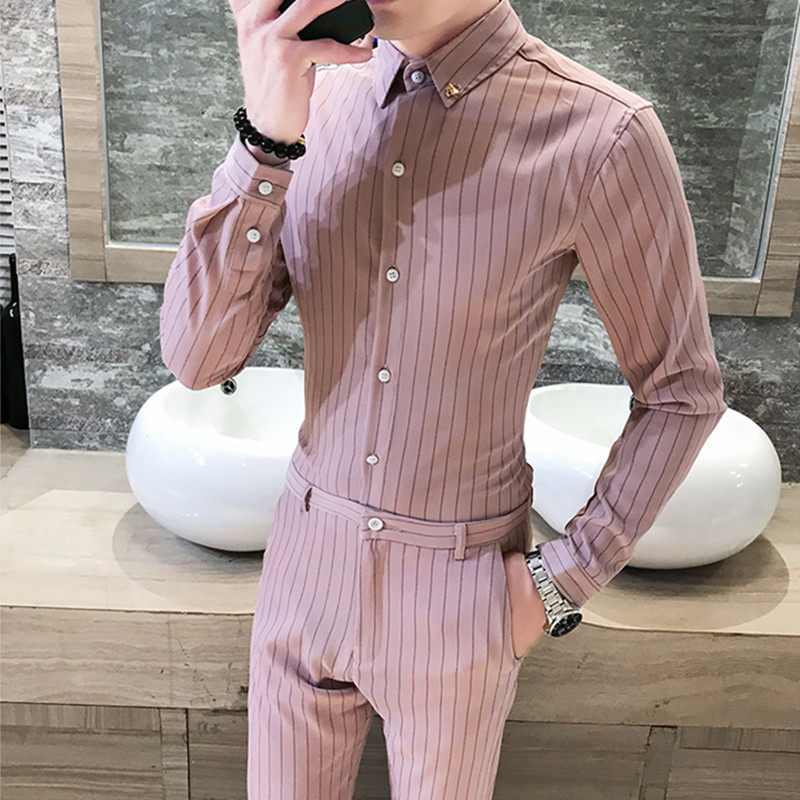 秋季男士长袖修身潮流衬衫套装P100,男装衬衫,星座407-1