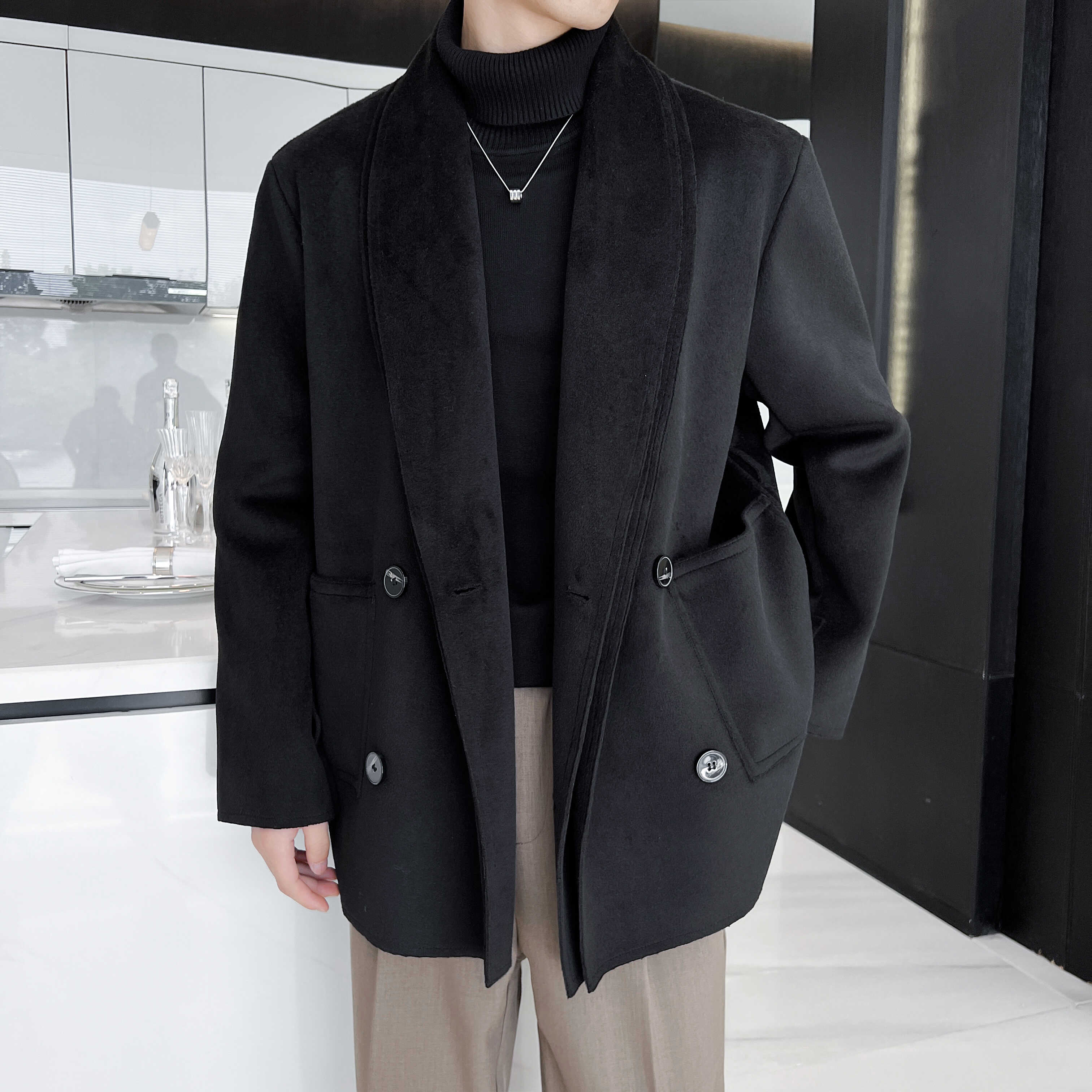 经典复古中长款秋冬法式毛呢风衣百搭休闲外套新中式P165，男装风衣，星座407-1