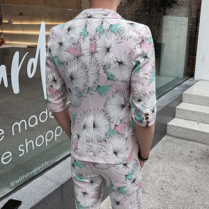 时尚修身小伙印花中袖西服套装P135图片