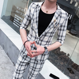 商务休闲修身格子绅士男款西服套装P140，男装西服套装，星座407-1