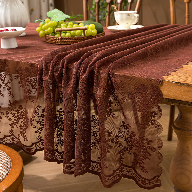 黑色碎花台布餐桌装饰布法式田园风拍照背景布蕾丝防尘装饰砖红色