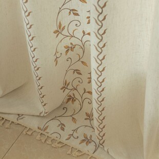 咖蓝水仙绣花卧室遮光窗帘美式 田园风布艺遮挡帘刺绣流苏飘窗窗帘