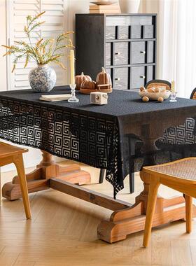 纯色北美式复古田园镂空蕾丝纯黑色桌布长方形餐台布柜子回行格