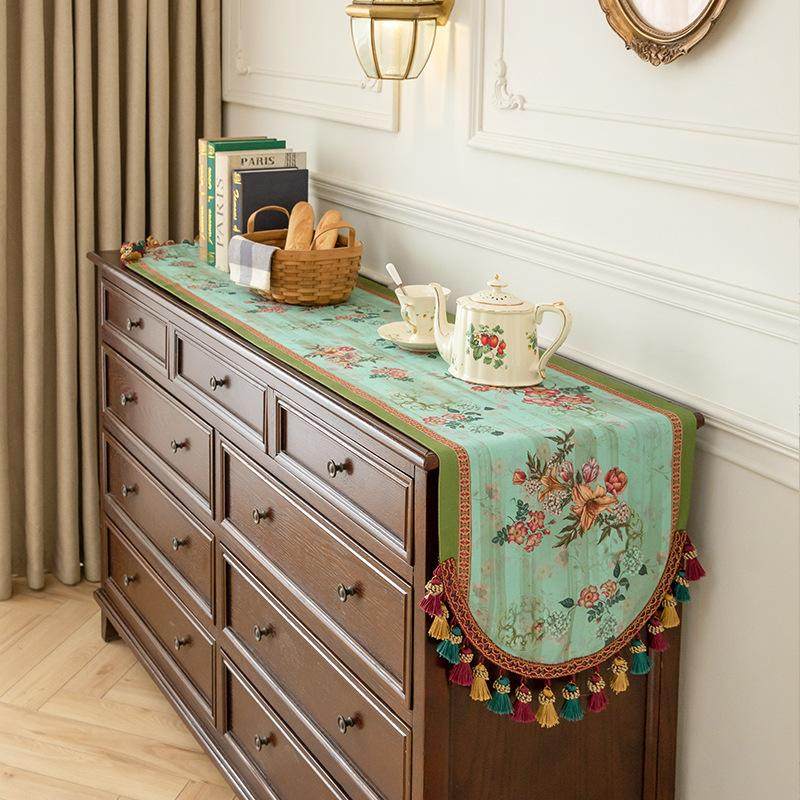 美式复古餐桌桌旗玄关斗柜装饰布轻奢高级感流苏床旗电视柜盖巾,居家布艺,桌旗,淘宝优惠券,粉丝福利购,淘宝优惠卷