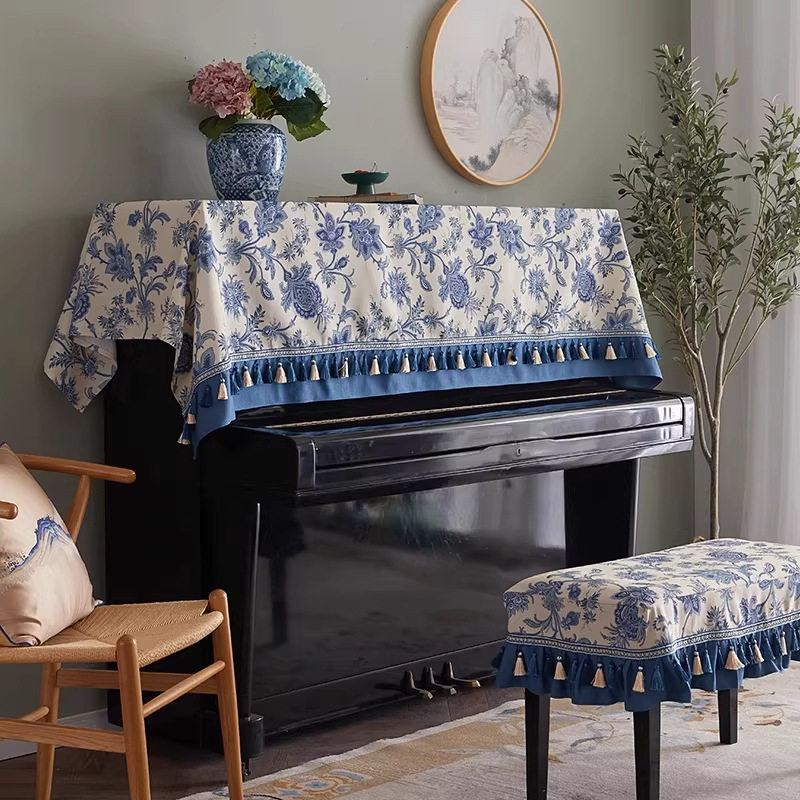 新中式钢琴防尘罩电钢琴布键盘保护罩盖布半罩凳子套罩通用款盖巾