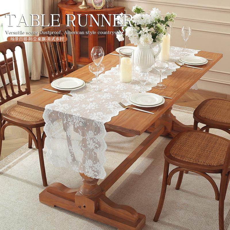 桌旗法式复古蕾丝花边桌布刺绣茶几布电视柜保护垫台面长条垫盖布