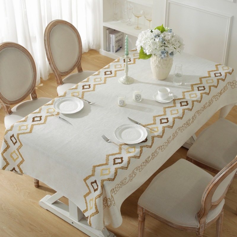 对称菱形黄色刺绣桌布亚马逊北欧简约几何提花餐桌布全涤仿麻台布,居家布艺,桌布,淘宝优惠券,粉丝福利购,淘宝优惠卷