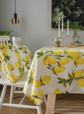桌布布艺防水柠檬印花小清新黄色韩式风格INS网红桌茶几餐桌布