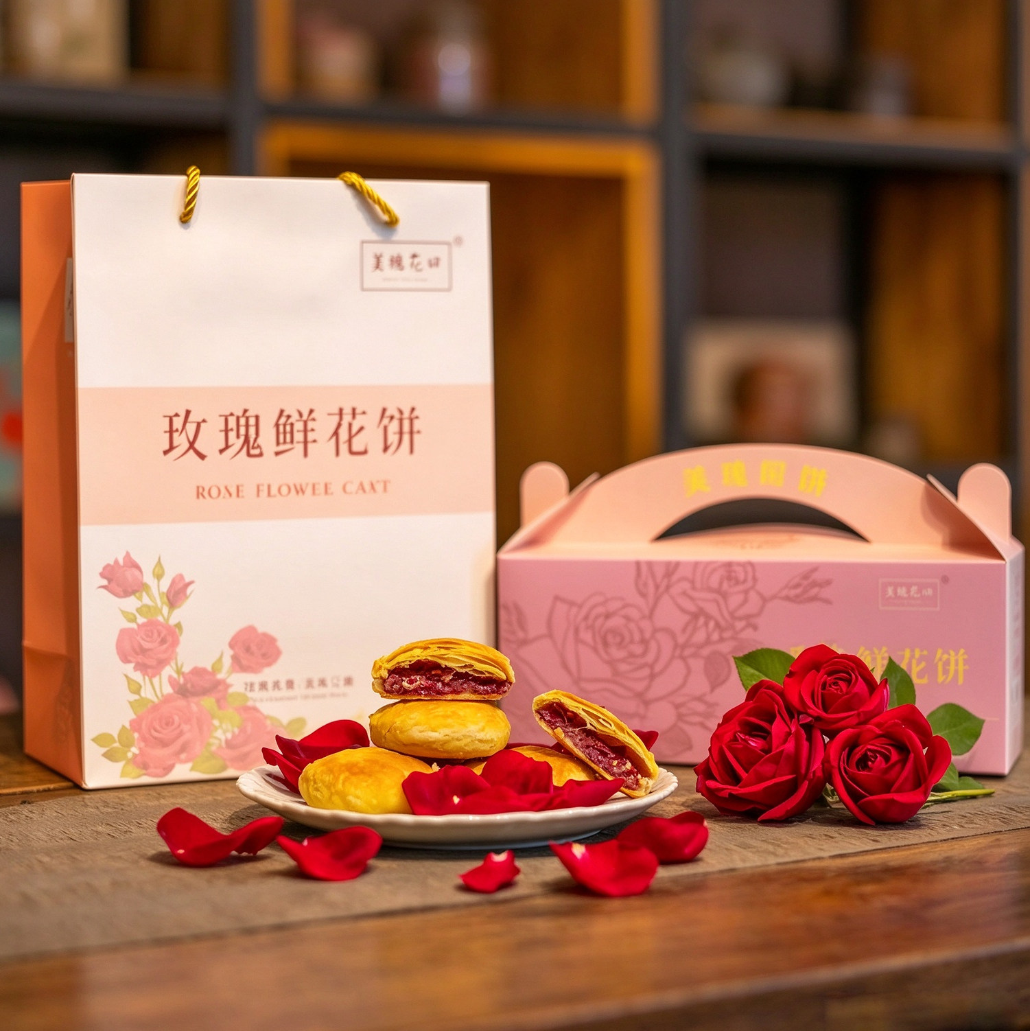 美栖花田中秋月饼礼盒玫瑰鲜花饼墨红玫瑰苏式36层起酥糕点团购