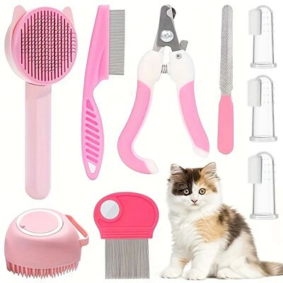 8Pcs Cat Brush Beauty Kit with Pet Nail Clippers and Files P