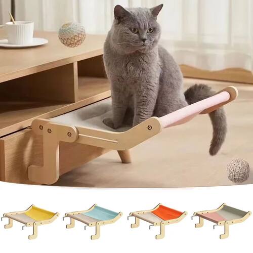 Cat Hammock Wooden Assembly Hanging Bed Cotton Canvas Easy W