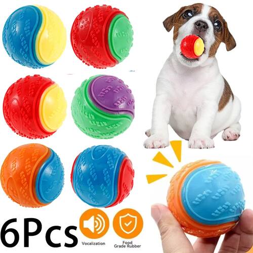 6Pcs Dog Squeaky Balls Toys Interactive Soft TPR Dogs Chew T