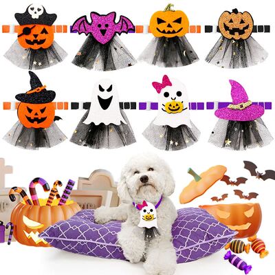 10PCS Halloween Dog Bowties Pet Collars Neckties For Dogs an