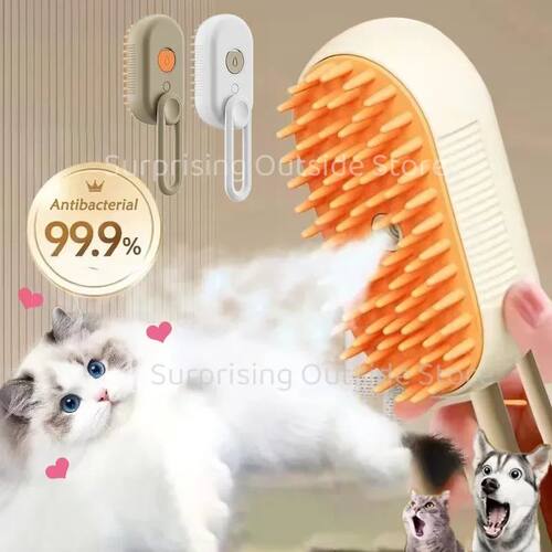 Cat Dog Pet Spray Massage Brush 3 in 1 One Button Steam Spra