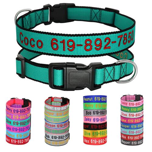 Nylon Embroidered Dog Collar ID Name Accessories Pet Collars