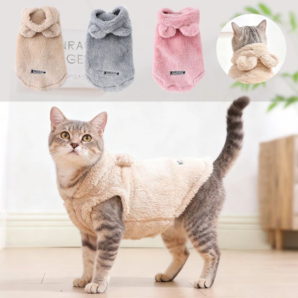 Winter Pet Sweater Coat Cute Ear Soft Hoddie Kitten Clothes