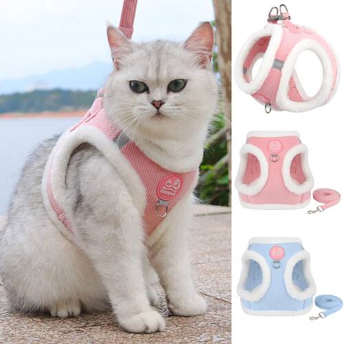 Rabbit Fur Cat Dog Harness and Leash Set Winter Pet Outdoor
