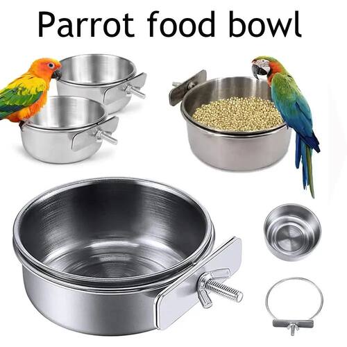 Stainless Steel Bird Bowls Parrot Feeding Bowl Cage Cup Hang