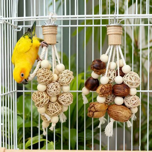 Funny Bird Chewing Toy Cotton Rope Pinecone Parrot Toy Bite