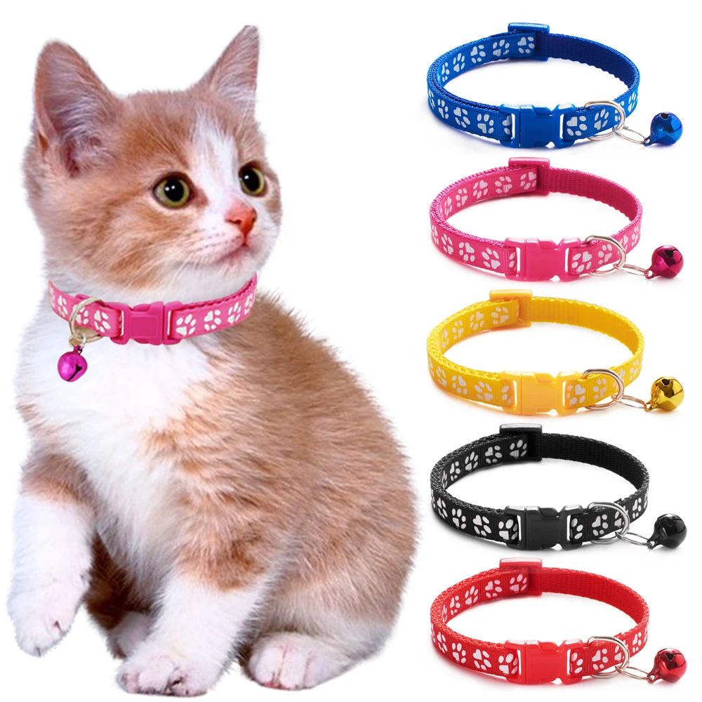 Cute Paw Print Kitten Collar Bell Tie Cat Pet Puppy Colourfu