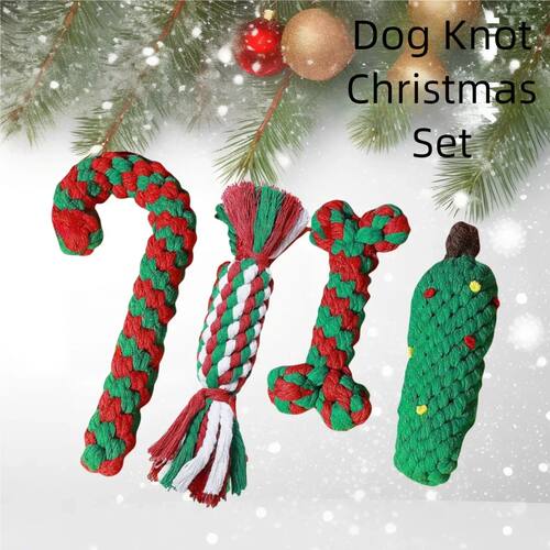 Christmas Pet Cotton Rope Cane Toy Set Bite-resistant Molar