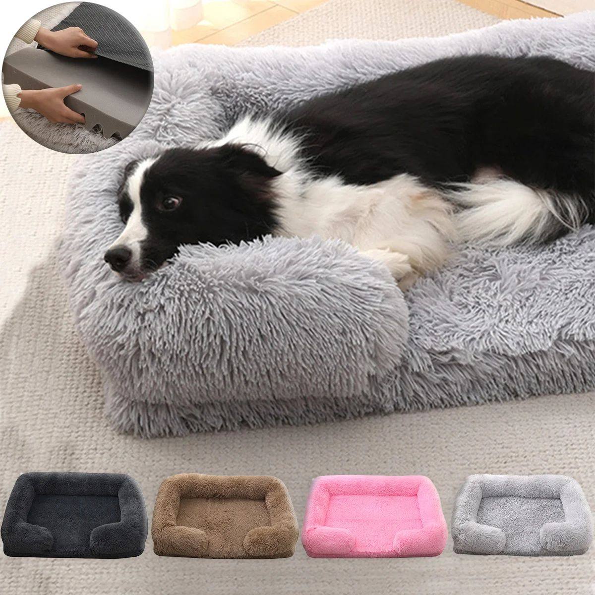 Square Dog Bed Plush Pet Bed Winter Thickened Pad House for