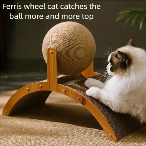 2 In 1 Wooden Cat Scratching Ball Sisal Scratch Board Durabl