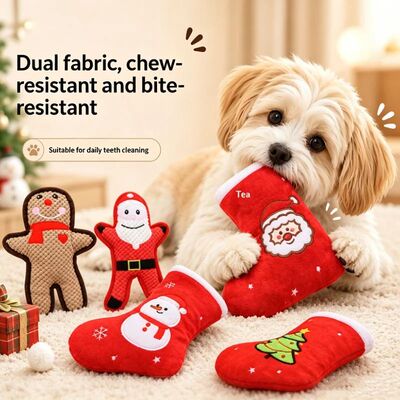 Christmas Themed Squeaky Plush Dog Toy Cute Vocal Stocking D