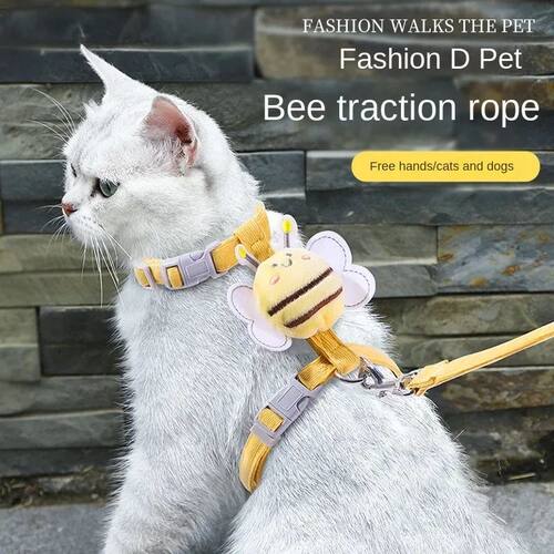 Cat Harness Leash Collar Set Cartoon Bee Double Layer Dog Ha