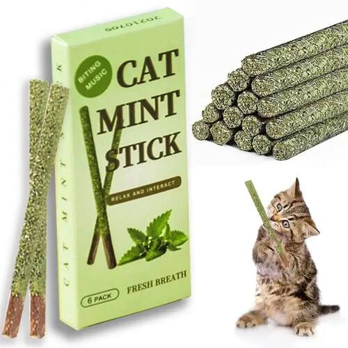 6pcs Natural Matatabi Cat Stick Mint Caught Bite Excited Rod