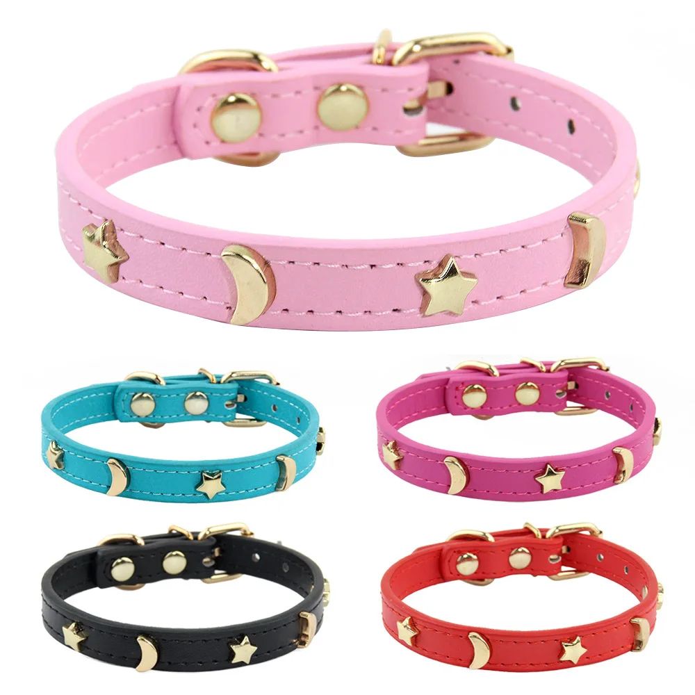 Cute Cat Collar Soft Leather Pet Collars For Small Dog Kitte
