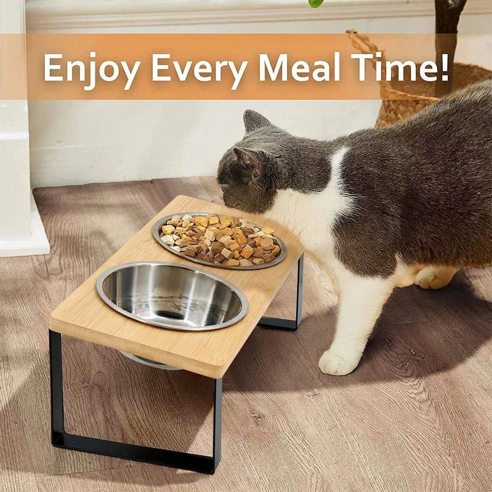 Elevated Cat Bowls 15° Tilted Raised Cat Food Bowls with Wo