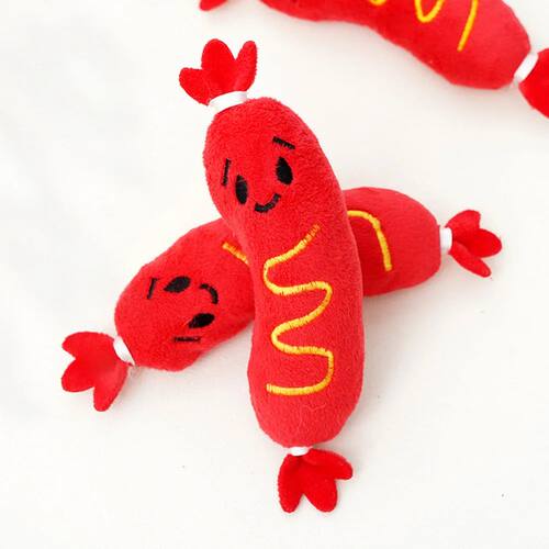 Squeaky Plush Pet Toys: Hot Dog Embroidered Chew Toys for Do