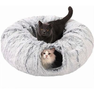 Winter New Arrival Plush Cat Tunnel Bed Foldable Two-in-One