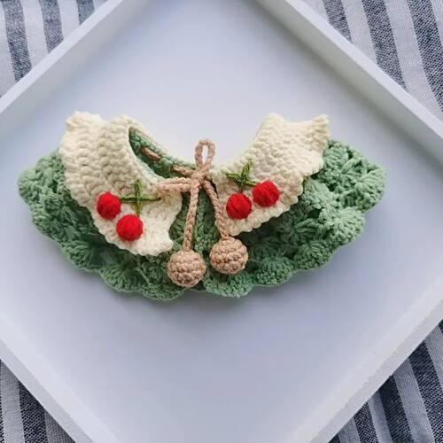 Small Pet Collar Knitted Double-Layer Cherry Cat Necklace El