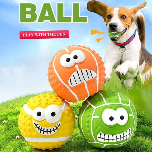 Smiley Face Latex Squeaky Toy - Pet Chew Ball for Dogs, Help