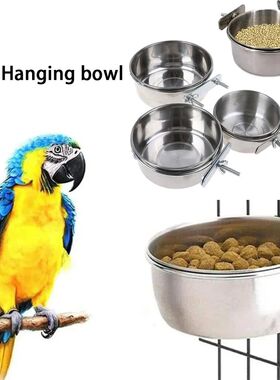 Parrot Rabbit Hamster Pet Food Dish Stainless Steel Clamp-on