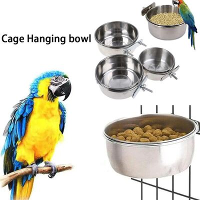 Parrot Rabbit Hamster Pet Food Dish Stainless Steel Clamp-on