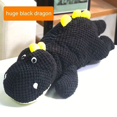 1 creative black dragon plush toy, a big fat dragon lying do
