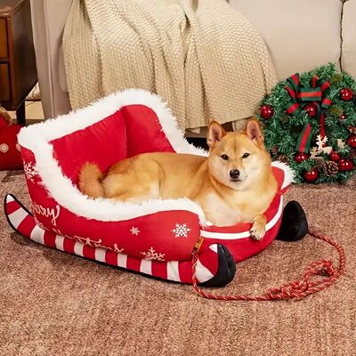Christmas Sleigh Bed  Removable Washable Plush Pet Warm Sofa