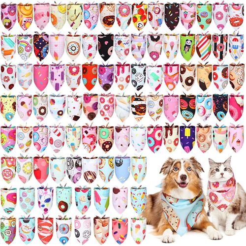 100Pcs Donut Dog Bandanas Bulk Halloween Pet Bandanas Scarf