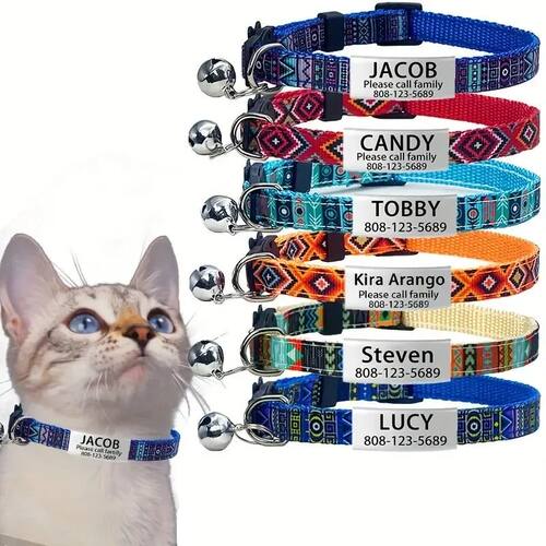 Personalized ID Tag Bohemian Cat Collar with Bell Collar Saf