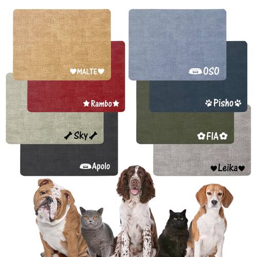 Name Dog Food Mat Personalized Dog Cat Mat for Bowls Dog Bow