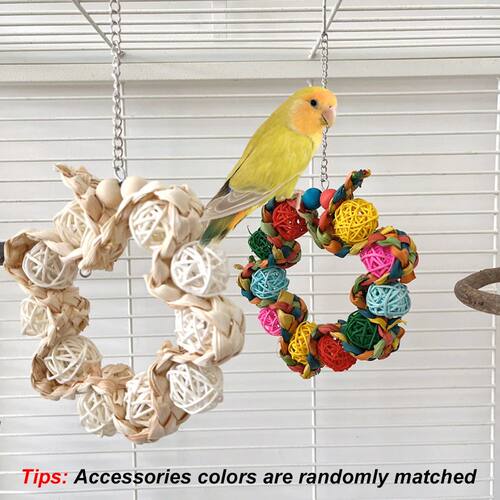 1pc Rattan Ball Round-shaped Bird Swing Toy Grab Bite Toy St