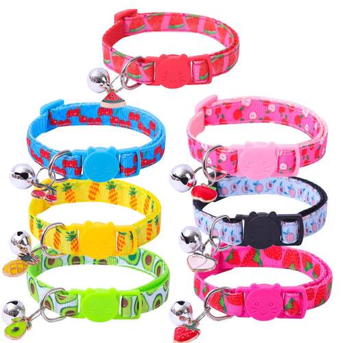 Pet Collar with Bell Fruit Pattern Colorful Dog Puppy Cat Ac