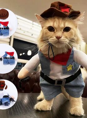 Cat Costume Clothes Funny Halloween Cosplay Cowboy Pet Outfi