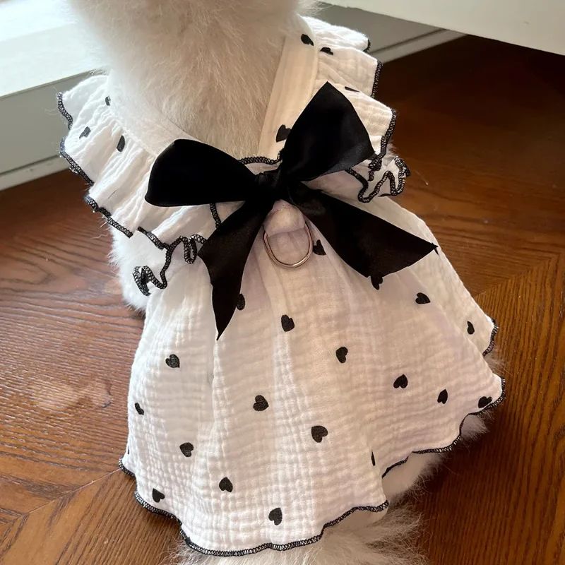 Summer Princess Dog Clothes Cute Heart Print Bow Dress for C