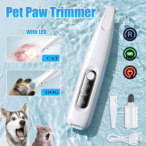 Upgrade Dog Paw Trimmer with LED Light Waterproof Portable P